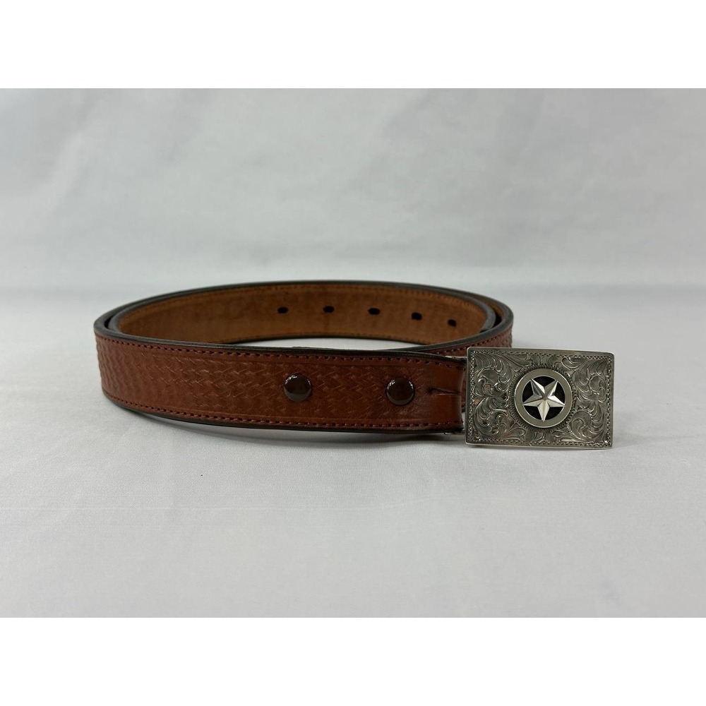 Pinto Ranch Sterling Silver Western Star Buckle Gingerich Leather Belt 36